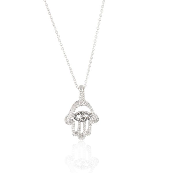 113839 fv Diamond Hamsa Pendant in 14K White Gold 05 Ctw on a Chain