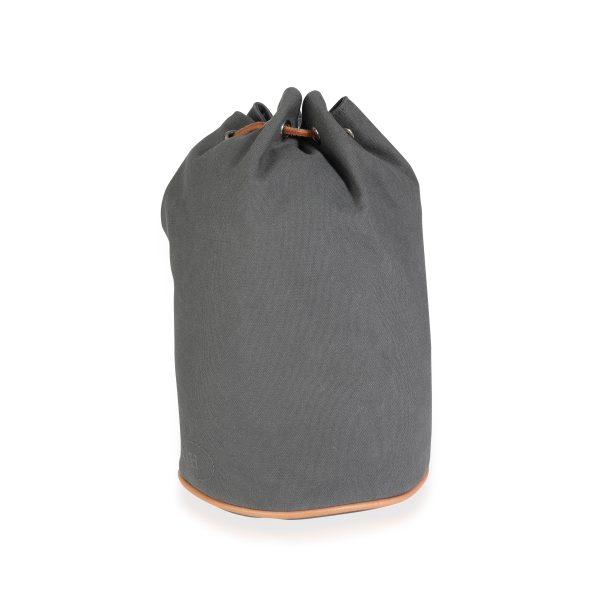 113935 ad1 9c05ac8a f13a 4b5e 9e3b 63f157ba1bb5 Hermès Gray Canvas Polochon Mimile Drawstring Bucket Bag Backpack PHW