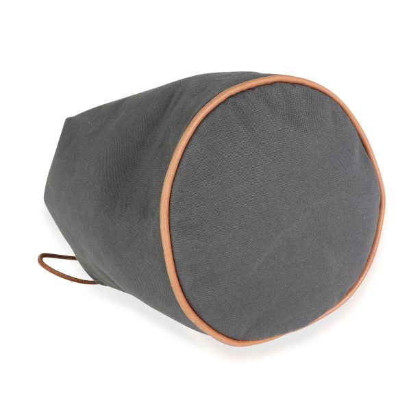 113935 box 6b350573 c1b9 483d 9d13 269143815930 Hermès Gray Canvas Polochon Mimile Drawstring Bucket Bag Backpack PHW