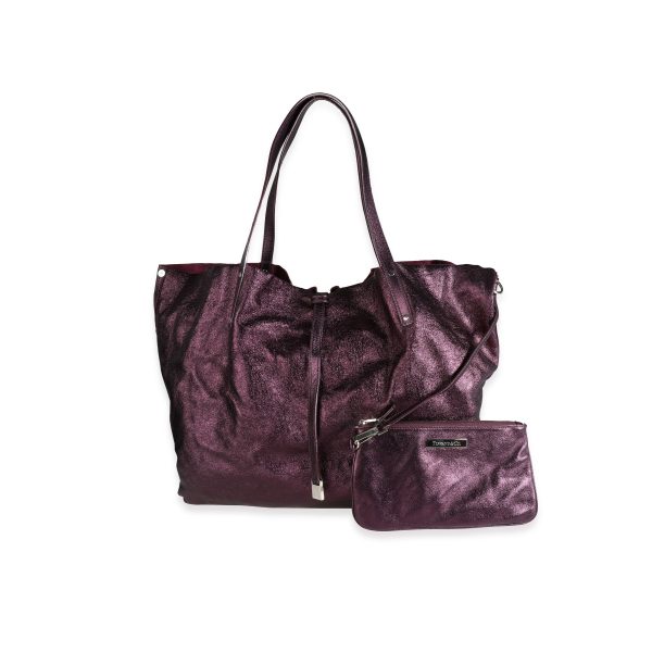 113993 fv Tiffany Co Purple Metallic Leather Suede Reversible Tote