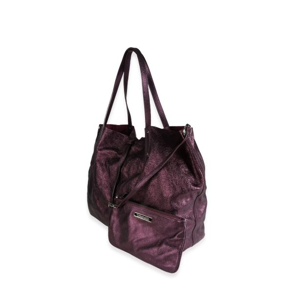 113993 sv Tiffany Co Purple Metallic Leather Suede Reversible Tote