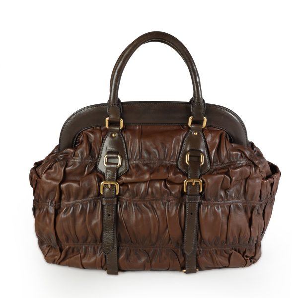 113994 fv Prada Brown Gaufre Leather Large Frame Tote