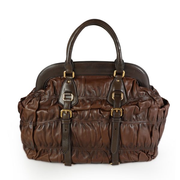 113994 pv Prada Brown Gaufre Leather Large Frame Tote