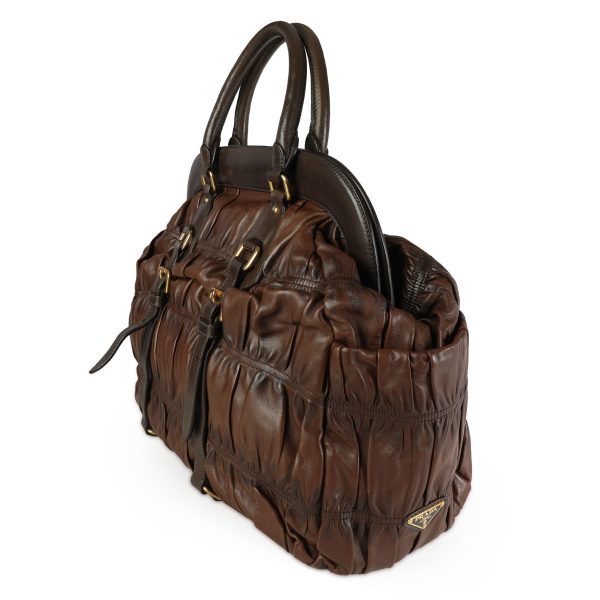 113994 sv Prada Brown Gaufre Leather Large Frame Tote