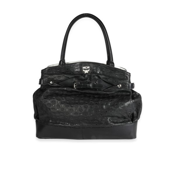 113995 fv MCM Black Leather Embossed Visetos Tote