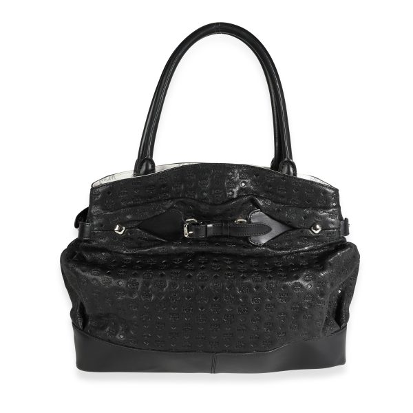 113995 pv MCM Black Leather Embossed Visetos Tote