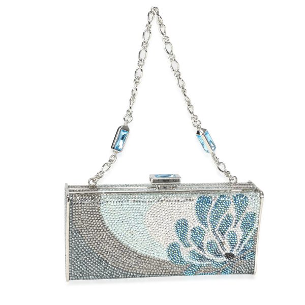 114073 bv Judith Leiber Blue Silver Crystal Minaudière