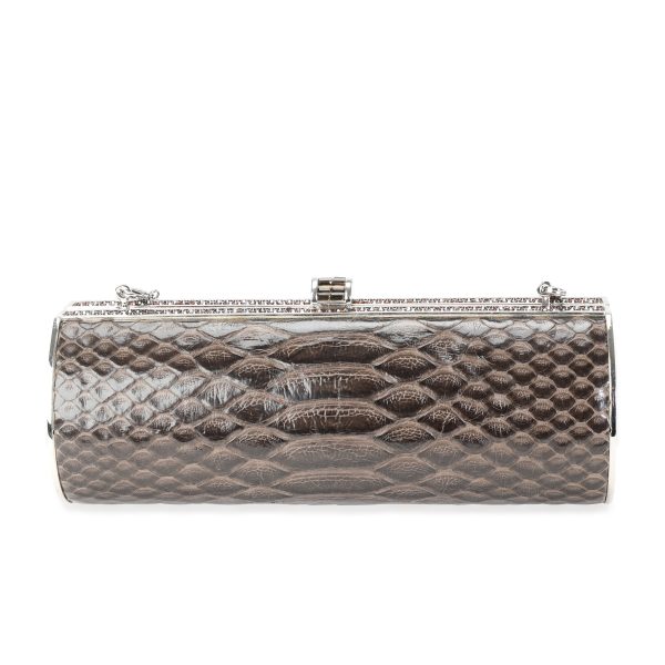 114075 fv Judith Leiber Brown Python Crystal Minaudière