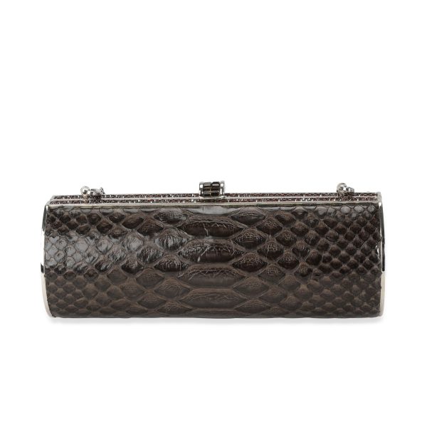 114075 pv Judith Leiber Brown Python Crystal Minaudière