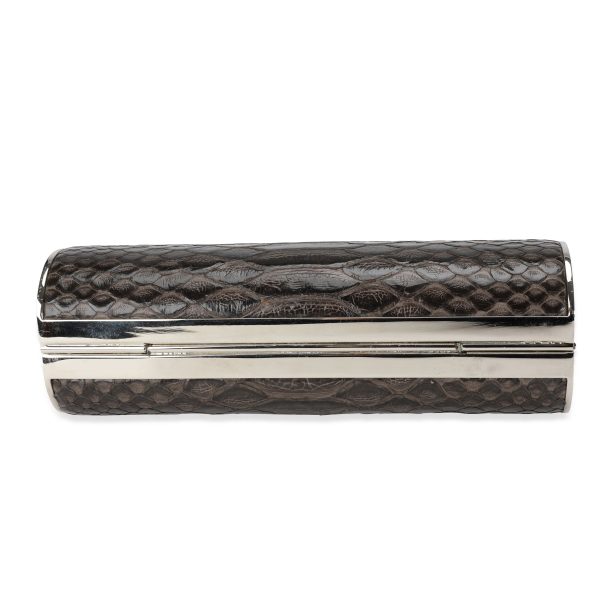 114075 stamp Judith Leiber Brown Python Crystal Minaudière