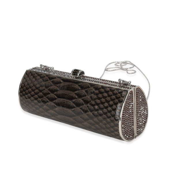 114075 sv Judith Leiber Brown Python Crystal Minaudière