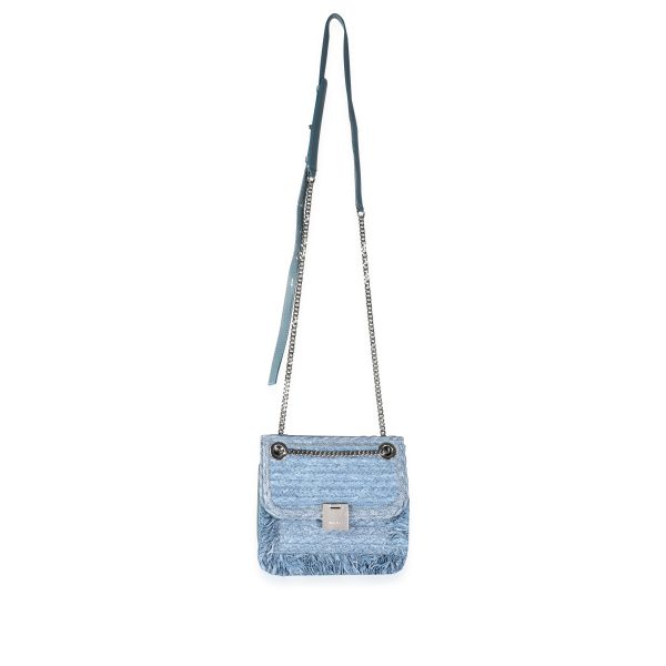 114244 bv Jimmy Choo Dusk Blue Raffia Suede RebelXB Crossbody Bag