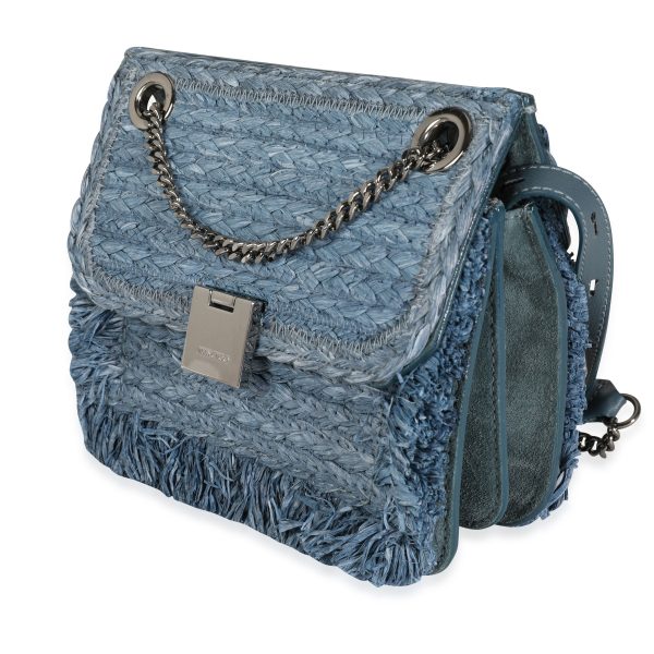 114244 sv Jimmy Choo Dusk Blue Raffia Suede RebelXB Crossbody Bag