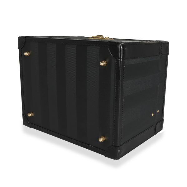 114249 box Fendi Vintage Black Pequin Smooth Leather Train Case