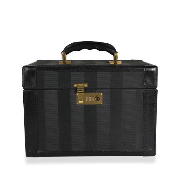 114249 fv Fendi Vintage Black Pequin Smooth Leather Train Case