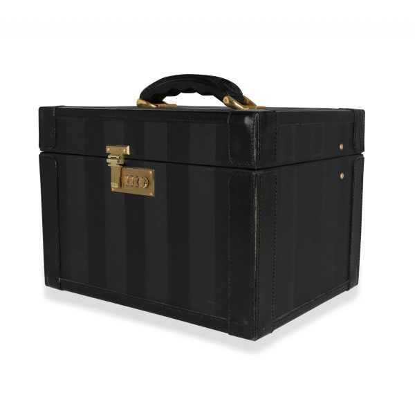 114249 sv Fendi Vintage Black Pequin Smooth Leather Train Case