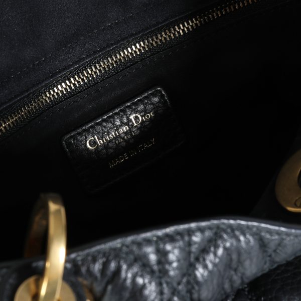 114317 ad2 Christian Dior Black Cannage Quilted Grained Calfskin Large Lady Dior Bag