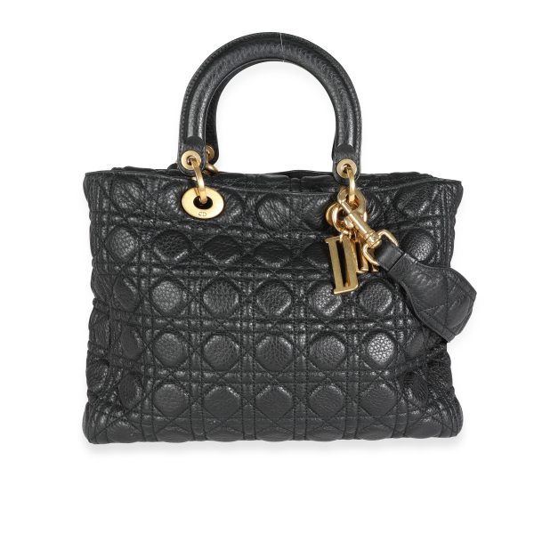 114317 fv Christian Dior Black Cannage Quilted Grained Calfskin Large Lady Dior Bag