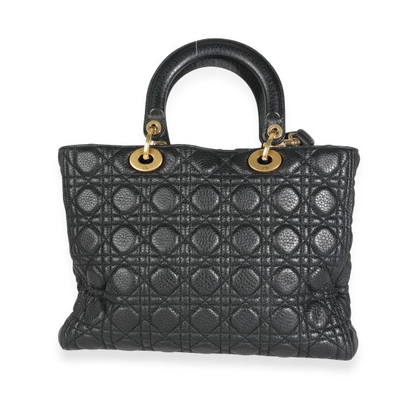 114317 pv Christian Dior Black Cannage Quilted Grained Calfskin Large Lady Dior Bag