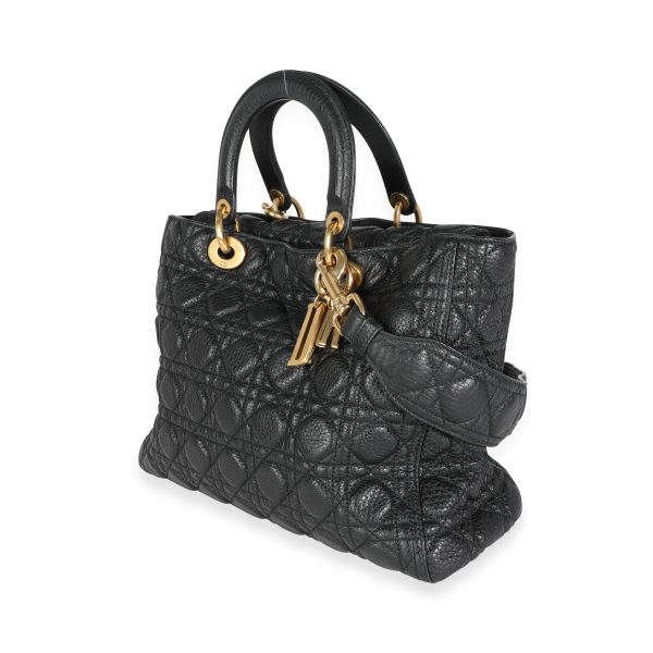 114317 sv Christian Dior Black Cannage Quilted Grained Calfskin Large Lady Dior Bag