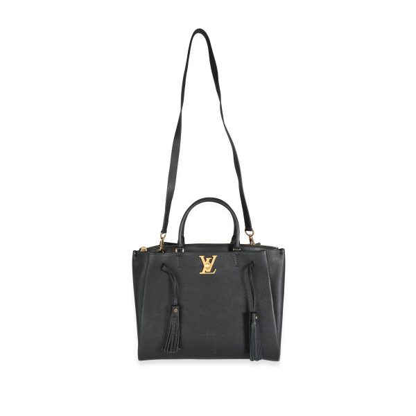 114368 bv Louis Vuitton Black Grained Calfskin Lockmeto Tote