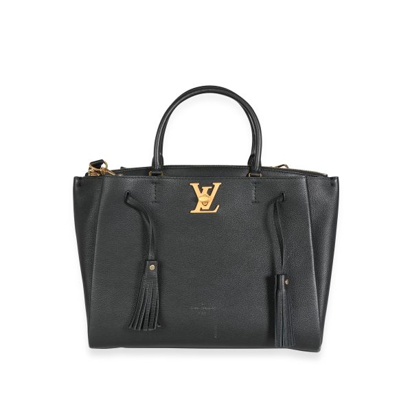 114368 fv Louis Vuitton Black Grained Calfskin Lockmeto Tote