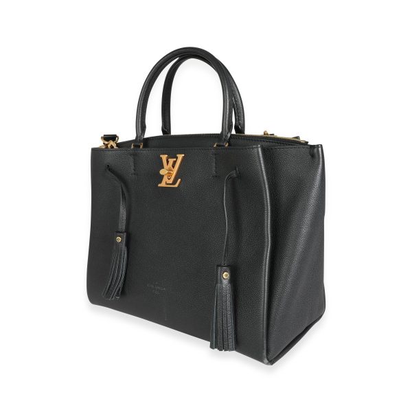 114368 sv Louis Vuitton Black Grained Calfskin Lockmeto Tote