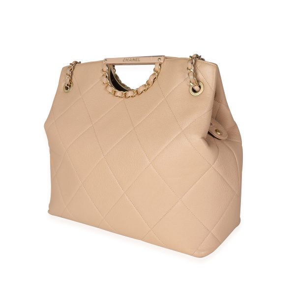 114422 sv 38789714 9f94 4d67 8d6c f7614d667ab9 Chanel Beige Quilted Caviar Chain Frame Shopping Tote