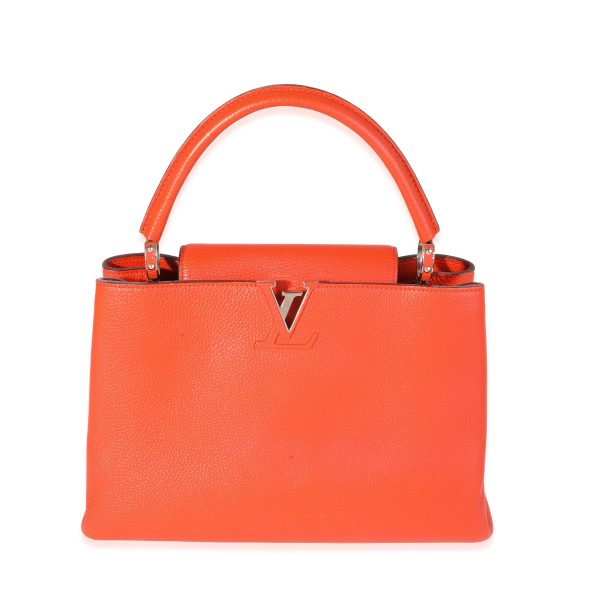 114446 fv 1b1f2b9d d880 49db 9470 06a5cbbac80f Louis Vuitton Orange Taurillon Leather Capucines MM