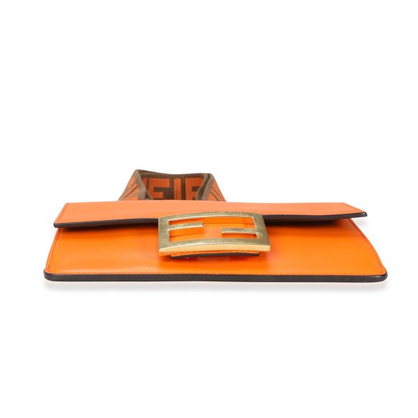 114508 stamp bec8f75e 56ee 403e a2c6 f587a55a7a3d Fendi Orange Calfskin Mini Flat Baguette with Brown Strap You Strap