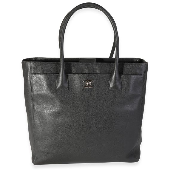 114632 fv Chanel Anthracite Grained Calfskin Leather Tall Cerf Tote