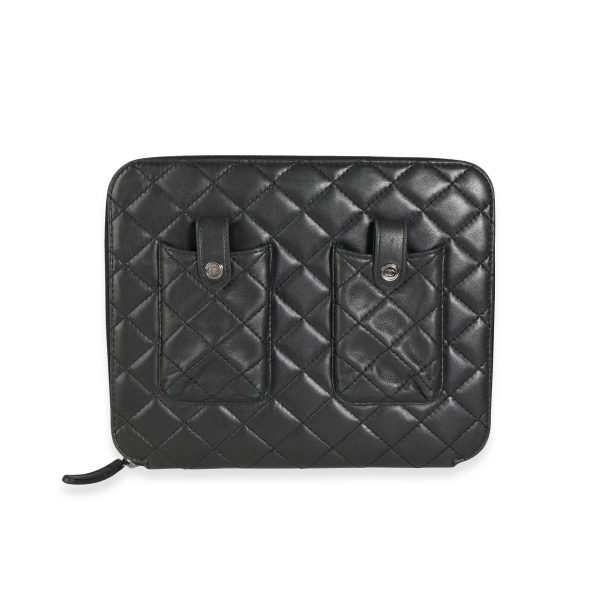 114633 fv f187cd0d d968 441f ba24 fe45e7ea358c Chanel Black Quilted Lambskin Double Pocket Zip Around iPad Case