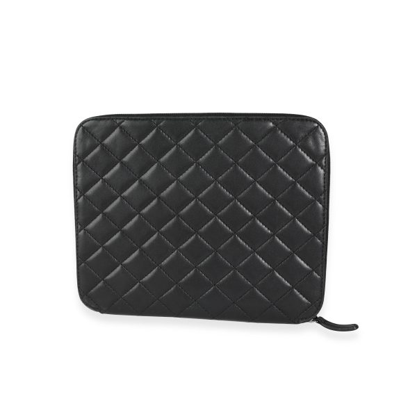 114633 pv 45dd915c 2d8d 444d 9b96 d824e4d6ddd0 Chanel Black Quilted Lambskin Double Pocket Zip Around iPad Case