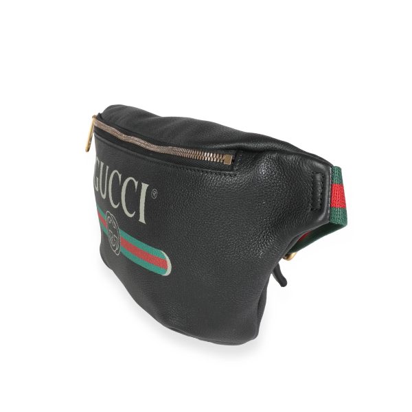 114745 sv 8c2e523c cd18 411f a9d8 6fc9afb15d95 Gucci Black Grained Calfskin Logo Print Web Belt Bag