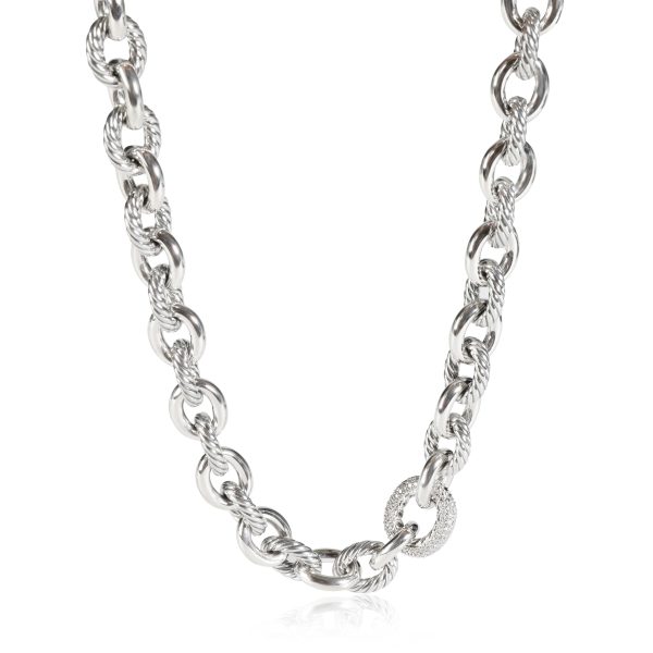 114791 fv David Yurman Large Oval Link Diamond Necklace in Sterling Silver 080 CTW