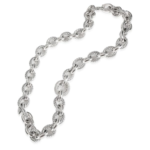 114791 pv David Yurman Large Oval Link Diamond Necklace in Sterling Silver 080 CTW