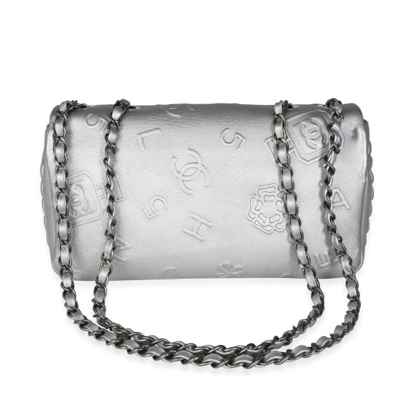 114850 pv Chanel Silver Embossed Precious Symbols Single Flap Bag