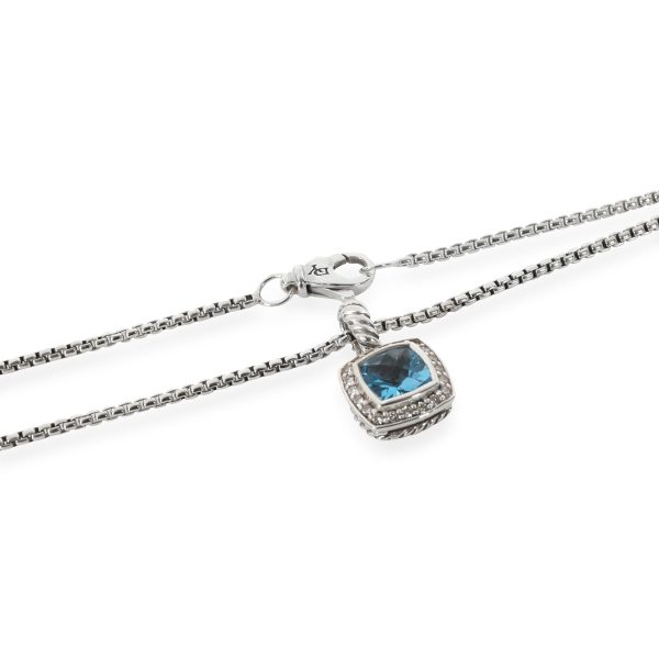 114862 clasp David Yurman Petite Albion Topaz Diamond Pendant in Sterling Silver Blue 017