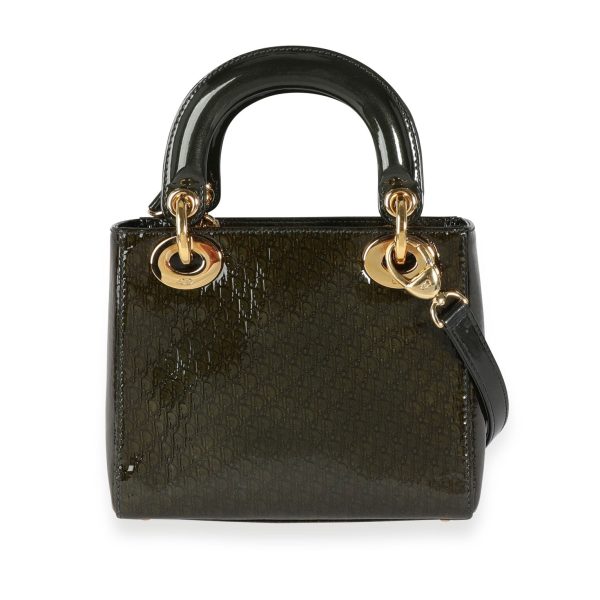 114975 pv Dior Olive Green Monogram Patent Leather Mini Lady Dior Bag