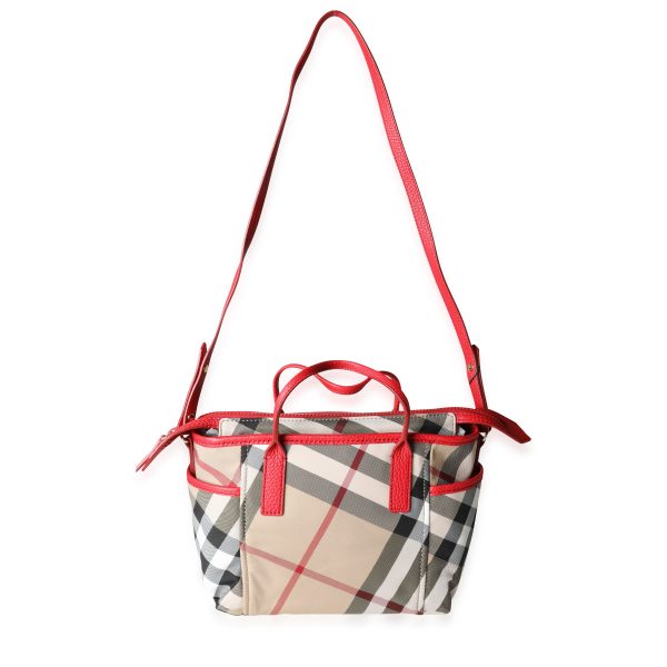 115030 bv Burberry Exploded Check Canvas Bright Rose Grained Leather Top Handle Tote