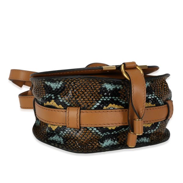 115037 clasp aff1d17f 9944 400a aaef cb3b8d6ba929 Chloe Brown and Teal Python Embossed Calfskin Small Marcie Saddle Bag