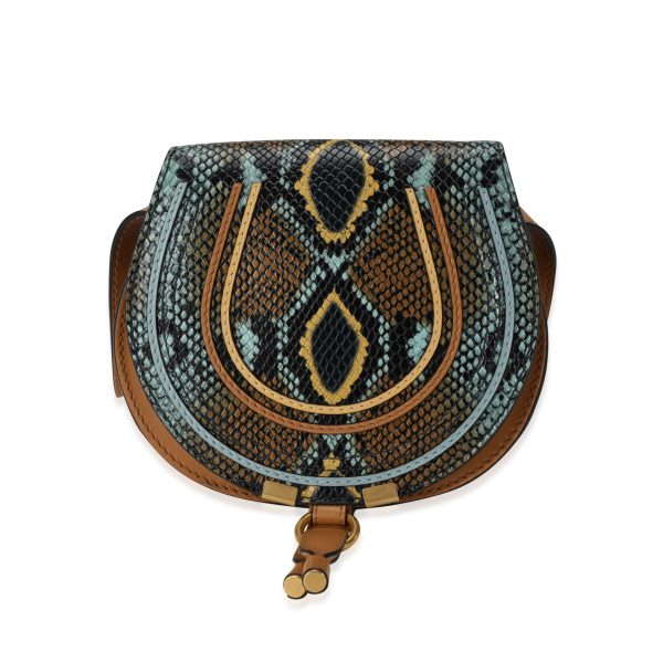 115037 fv 4904ce57 cb4f 4bb7 8320 1e2618e7e7e8 Chloe Brown and Teal Python Embossed Calfskin Small Marcie Saddle Bag