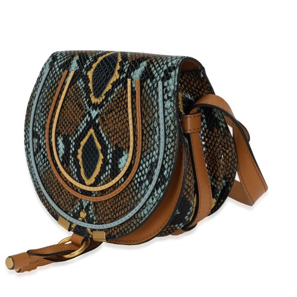 115037 sv f1667791 e4c4 4b72 83b9 8f8c860bb257 Chloe Brown and Teal Python Embossed Calfskin Small Marcie Saddle Bag