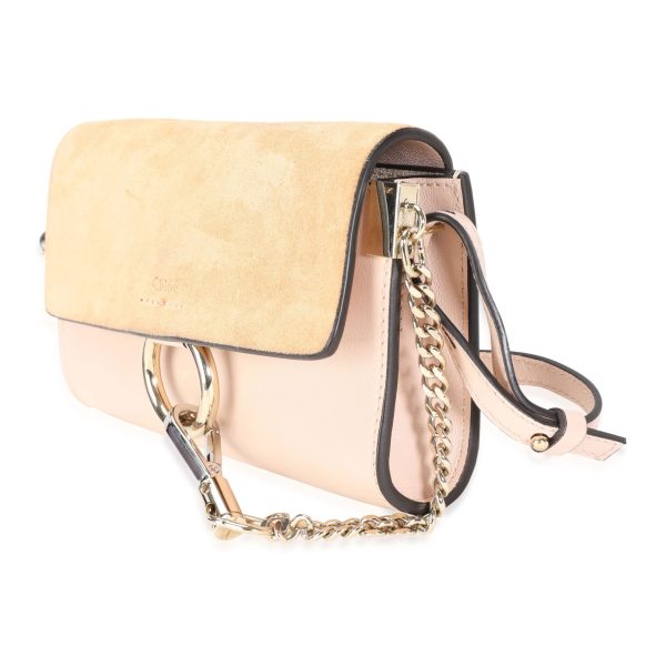 115069 sv Chloe Pale Pink Leather Beige Suede Small Faye Bag