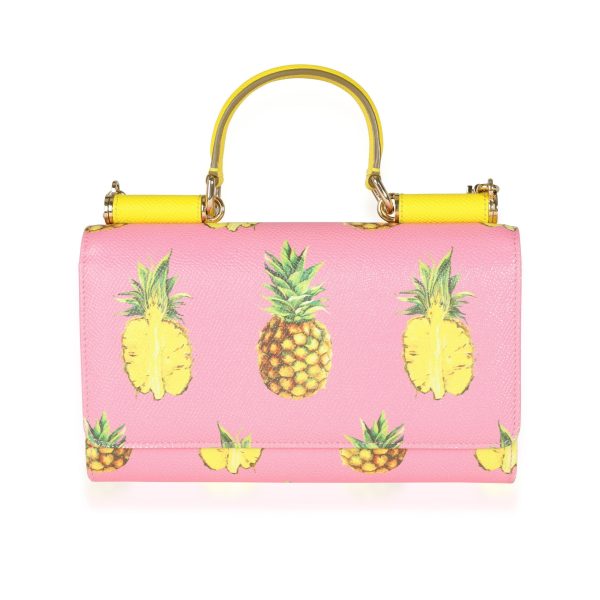 115070 fv a6d1685b 68cf 471a 8851 88446618320a Dolce Gabbana Pink Yellow Pineapple Saffiano Miss Sicily Wallet on Chain