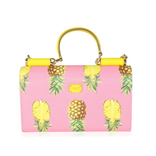 115070 pv 19f63fc2 9502 4f5a 9dcc 3fdd9b653551 Dolce Gabbana Pink Yellow Pineapple Saffiano Miss Sicily Wallet on Chain