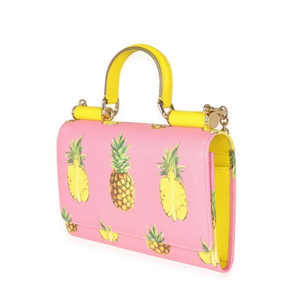 115070 sv 900e27df d964 4d22 8631 d49e8b5677b1 Dolce Gabbana Pink Yellow Pineapple Saffiano Miss Sicily Wallet on Chain