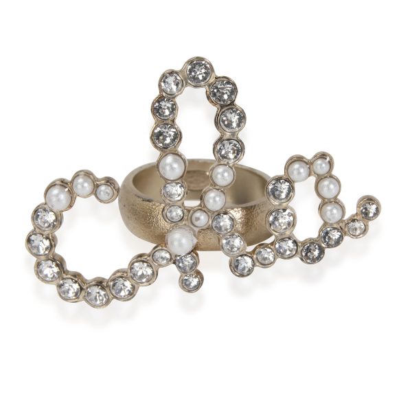 115088 pv 2019 Chanel Faux Pearl Strass Cursive Logo Ring Set