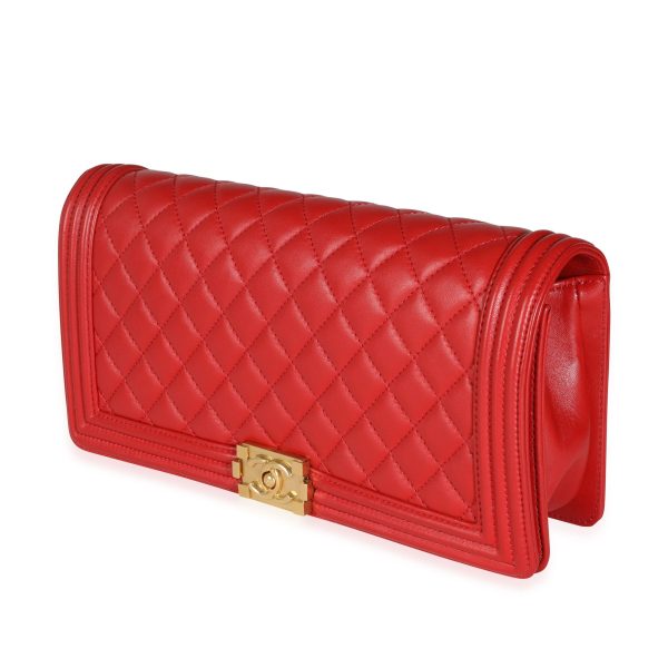 115091 sv b016d4eb 2c2d 4fbf 93ac 226f2865db3e Chanel Red Quilted Lambskin Boy Clutch