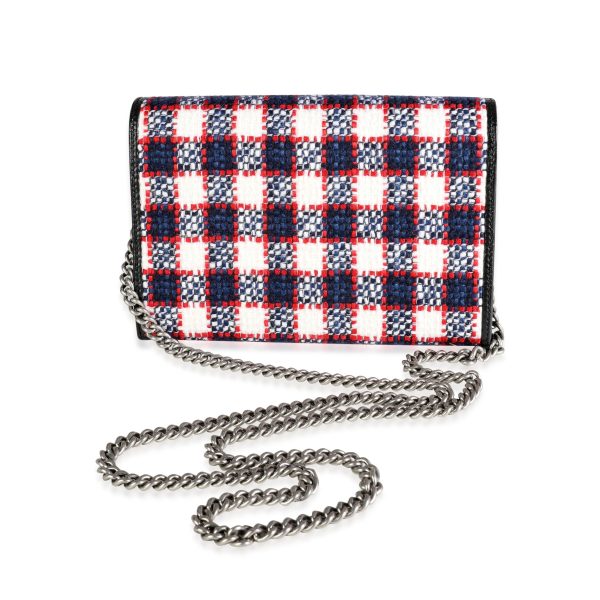 115208 pv Gucci White Marine Hibiscus Red Tweed Mini Dionysus Chain Wallet